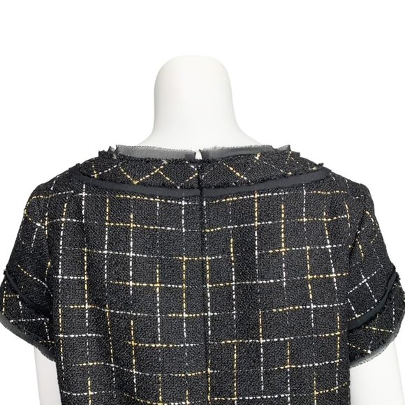 SARA CAMPBELL Metallic Windowpane Feather Trim Top - Picture 4 of 10